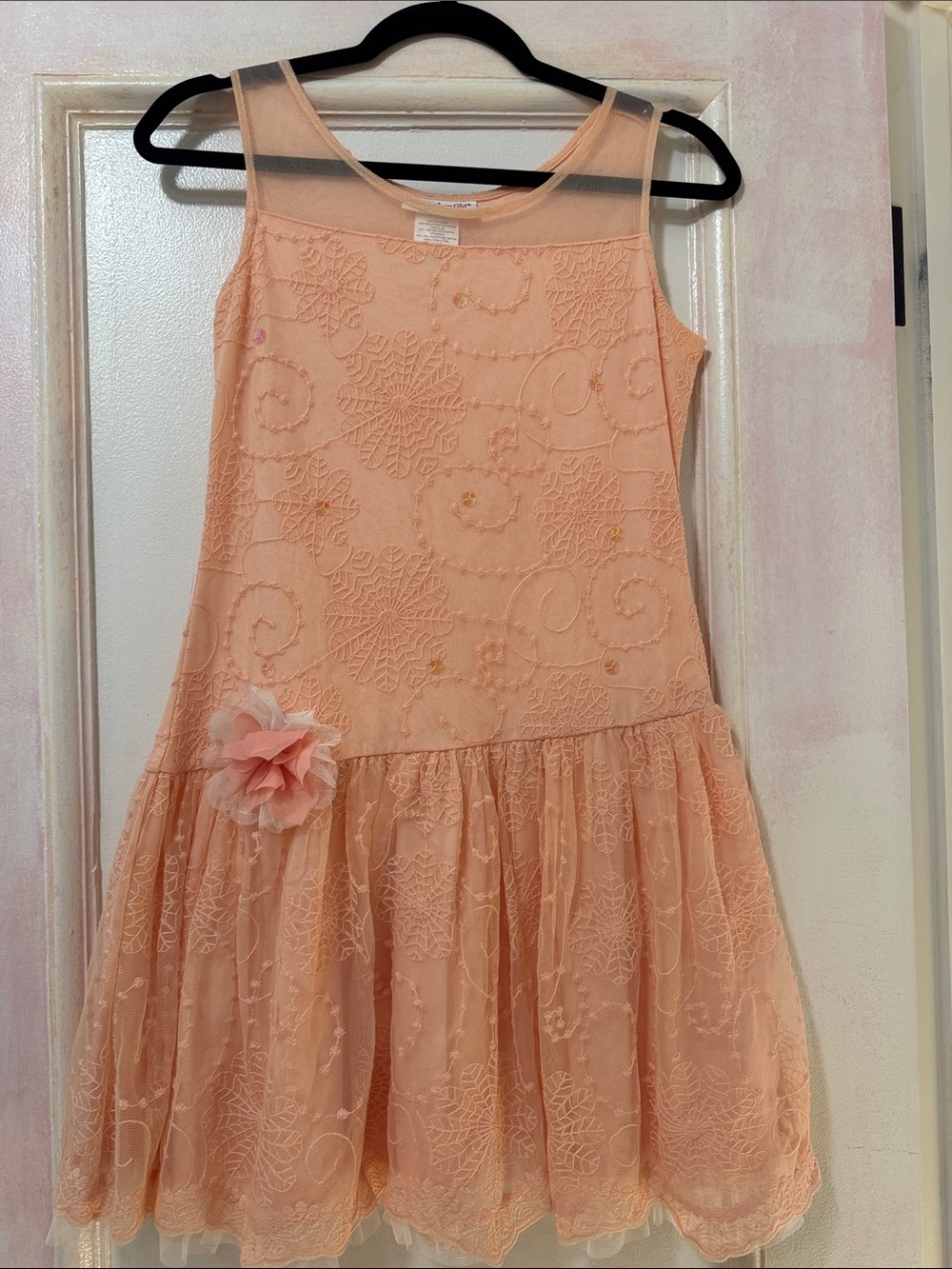 American Girl Peach Lace Floral Party Dress